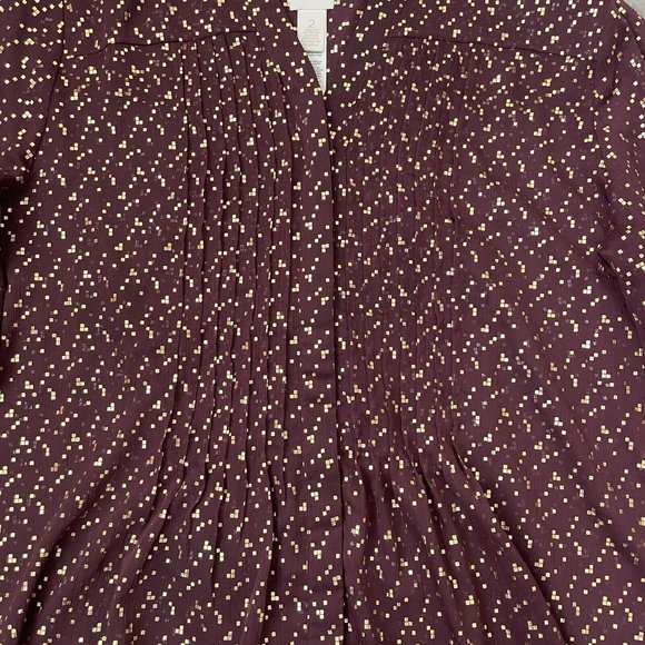 Chico's Shirt Womens Size 2 (Large) Maroon Metallic Gold Sheer Lightweight Top - Picture 3 of 8